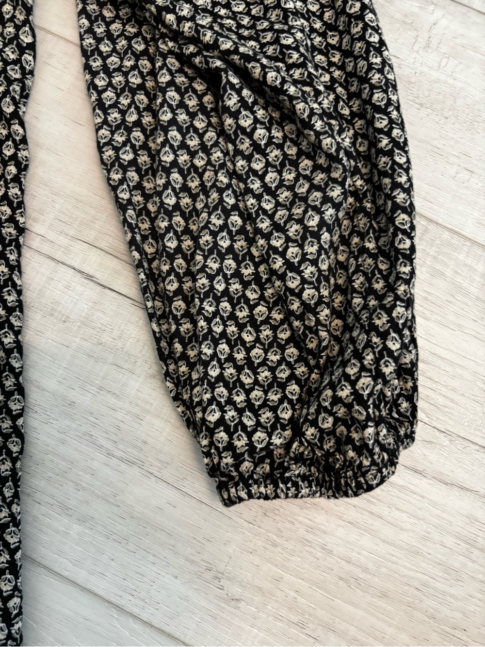 Old Navy L Tall Boho Floral Tunic Dress Black Cream Long Sleeve - Picture 9 of 11